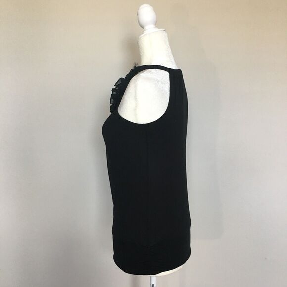 B Sharp USA Sz Small Black Loose Tank Top Blouse Ruffle Beaded Halter Neck - Picture 4 of 12